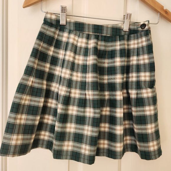Urban Outfitters Green Plaid Pleated Schoolgirl Mini Skater Skirt Academia XS - Picture 3 of 14